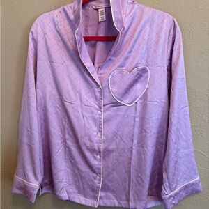 Victoria's Secret Lavender Satin Pajama Top with White Piping
